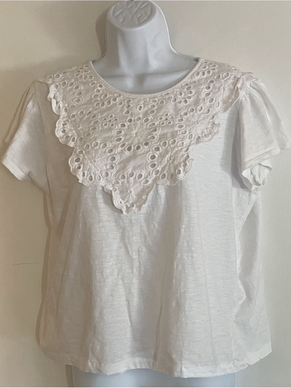 St. John's Bay White Eyelet Bib Short Sleeve Top